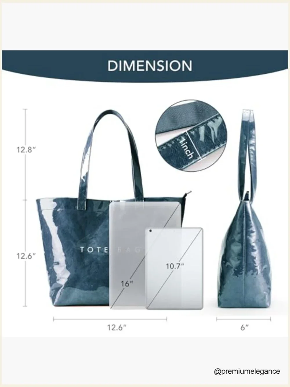 Clear TPU Tote Bag - Large Hobo Shoulder Bag for Travel Shopping Work